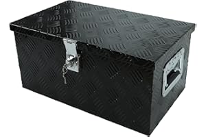 TYFYB 20 X12 X9.45 Inch Black Aluminum Heavy Duty Pick-Up Truck Bed 5 Bar Tread Tool Box Trailer Storage Tool Box With Lock & Keys (20"X12"X9.45")