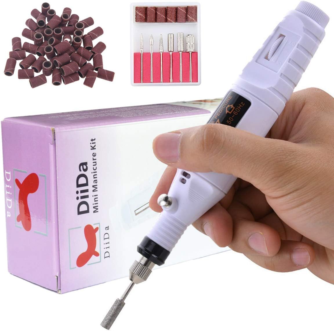 DiiDa Electric Manicure Drill Set Acrylic Nail Gel Polish Remover Electric Nail Files Pedicure Kit with 50pcs Sand Rings
