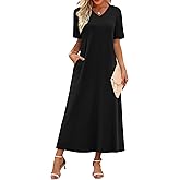 WIHOLL Women's Maxi Dresses V Neck Vacation Beach Sundresses Floral Travel Summer Dress