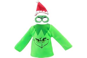 AIMATRUN Christmas Elf Doll Accessories Kit，Holiday Elf Doll Clothes Outfit Include Green Clothes Eye Mask