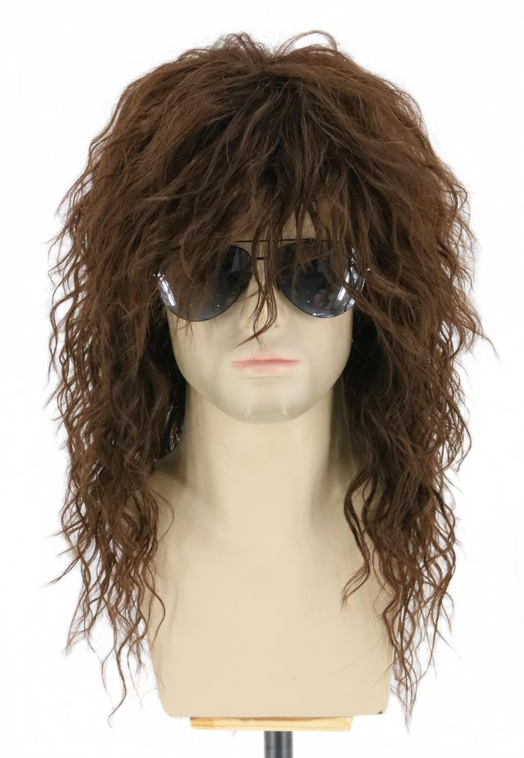 Topcosplay Mens Wigs 80s Mullet Wig Black Curly Male Wigs Halloween Costumes Punk Rocker Long (Brown) โ image 1