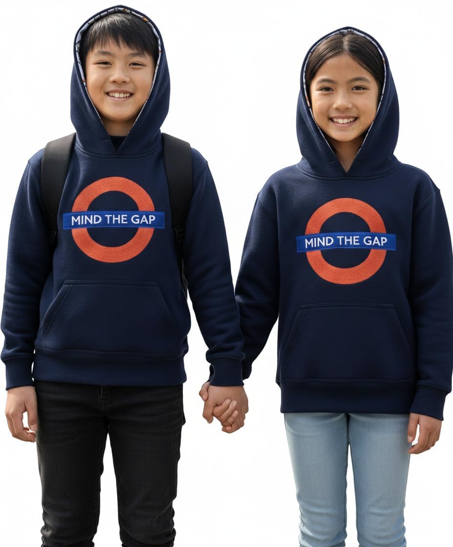 GWCC London Underground Kids Hoodie – Official Licensed TFL Navy Sweatshirt with Chain Stitch Embroidery & Tube Map Hood | Unisex pullover hoodie 1 to 13 years (9-10 Years)