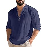 TAFLE Mens Linen Henley Shirts Casual Long Sleeve Hippie Yoga Tops Lightweight Summer Beach T-Shirt