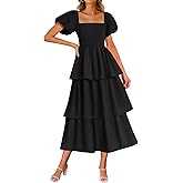 ZESICA Women's Summer Puff Sleeve Midi Dress 2026 Casual Flowy A Line Tiered Wedding Guest Beach Vacation Long Dresses