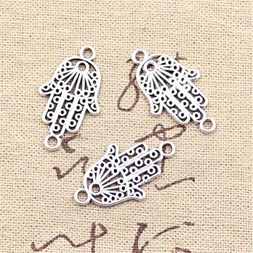 50pcs Charms Hamsa Hand Protection Connector Antique Silver Charms Pendants for Making Bracelet Necklace Jewelry Findings Jewelry Making Accessory 26x15mm