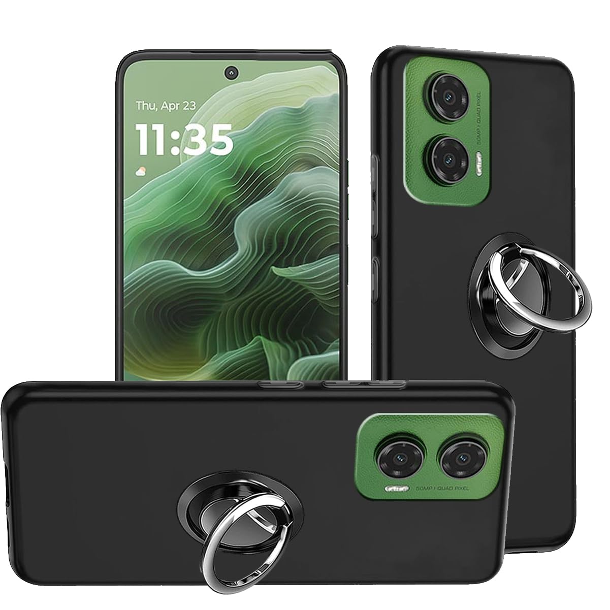 HuiYouMY 2-in-1 Case + Phone holder Ring Compatible with Motorola Moto G35 Cover for Motorola Moto G35, Slim Fit Soft TPU Shockproof Anti-Scratch Phone Case - Black — image 1