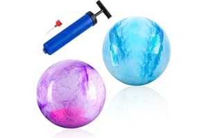 BLMHTWO 2 Pcs 12 Inches Marbleized Bouncy Balls Fun Bouncy Balls with Pump for Men Women Inflatable Playground Sensory PVC Bouncy Balls for Adults Pet Party Beach(White, Blue-Green and Pink Purple)