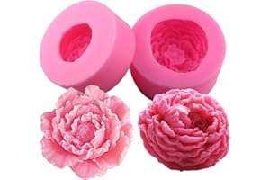 Fewo 3D Peony Flower Silicone Soap Molds Candle Molds Peonies Fimo Clay Mould Cake Decorating Silicone Jello Sugar Chocolate Fondant Molds (Set of 2)
