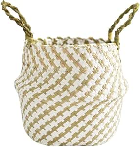 TYUI - Cesta de almacenamiento para macramé con asa, Cesta de paja