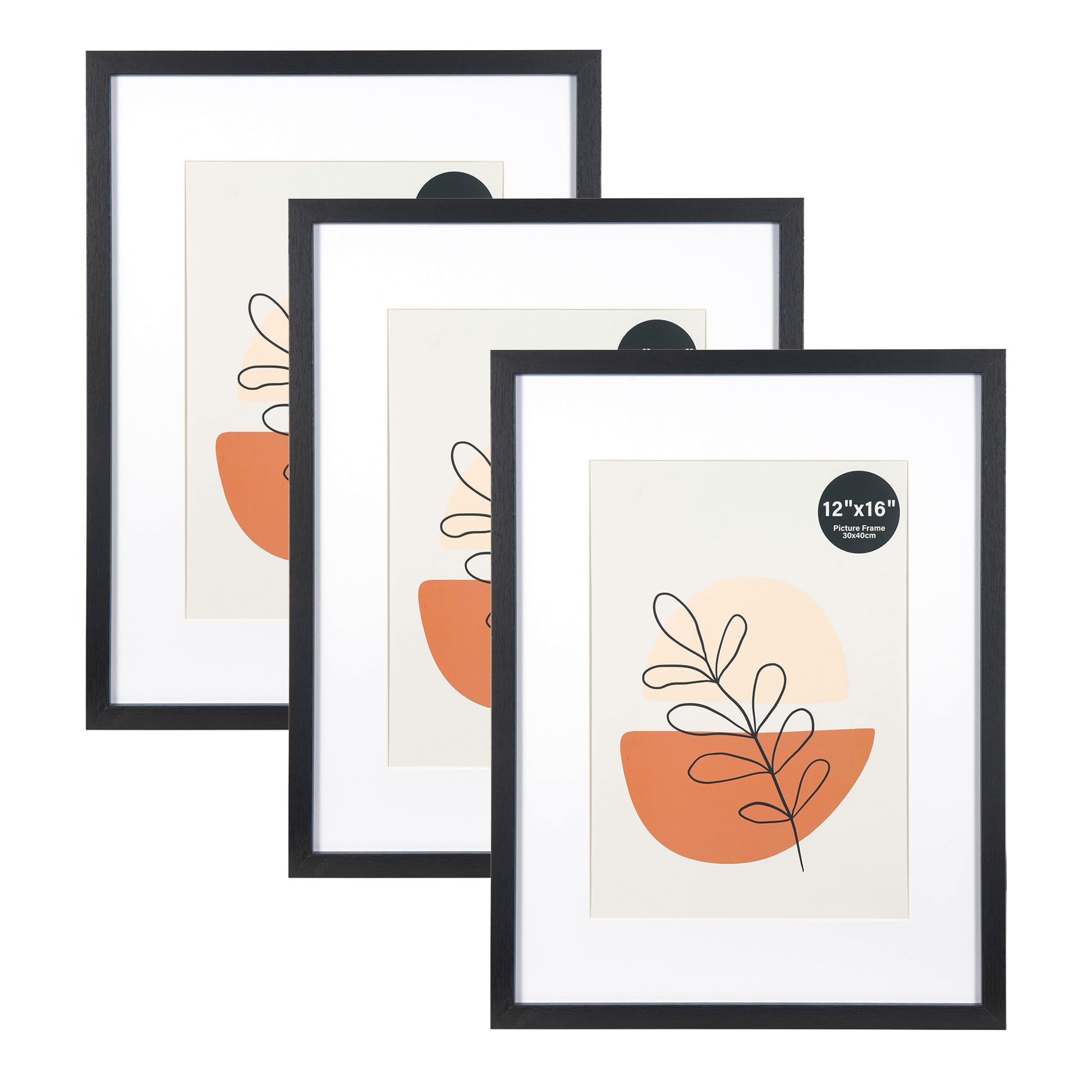 KAIWIN Picture Frame Black 12x16 / 30x40cm Set of 3-21x30 cm (A4) with Mat, Photo frame with acrylic glass for hanging, For photos, posters, puzzles| Poster frame