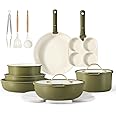 CAROTE 19pcs Pots and Pans Set, Nonstick Cookware Set Detachable Handle, Induction Kitchen Cookware Sets Non Stick with Removable Handle, RV Cookware Set, Gold and Green