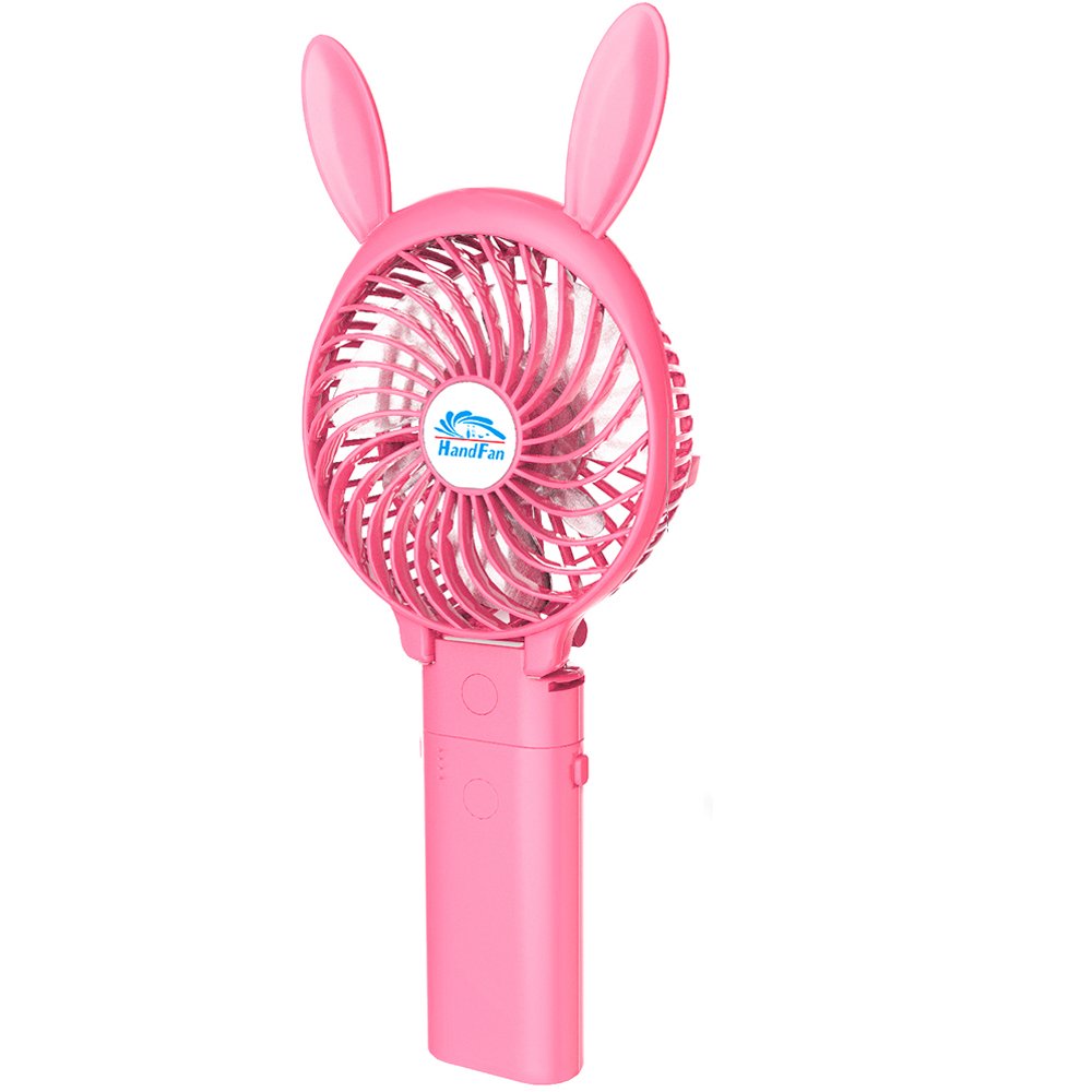 Small Handheld Fan,HandFan USB Rechargeable Fan mini Portable Fan Power Personal Fan Collapsible Electric Fan Desk Fan with 4000mA Mobile Battery for Stroller Camping Tent Dorm Office(Pink rabbit)