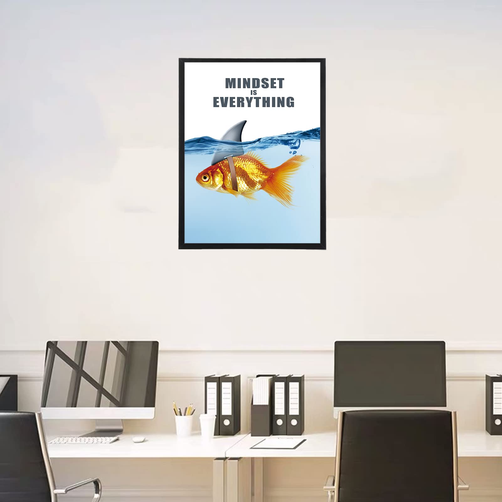 Photo 1 of VODOE Mindset is Everything Wall Art Decor,Motivational Wall Art Decor Poster,Home Office Gym Inspirational Decor,Improvement Positive Quote,Shark Goldfish 12x16 inches Unframed