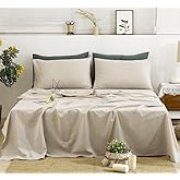 TUMEI 100% Linen Sheets Set King Size - 4Pcs Bedding King Linen Sheets Soft Breathable and Durable Deep Pocket Fitted Sheet & Flat Sheet & 2 Pillowcases,Natural Linen King Size