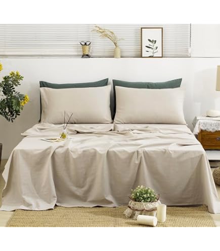 TUMEI Parure De Lit 4 Pièces 100 % Lin Pour Très Grand Lit