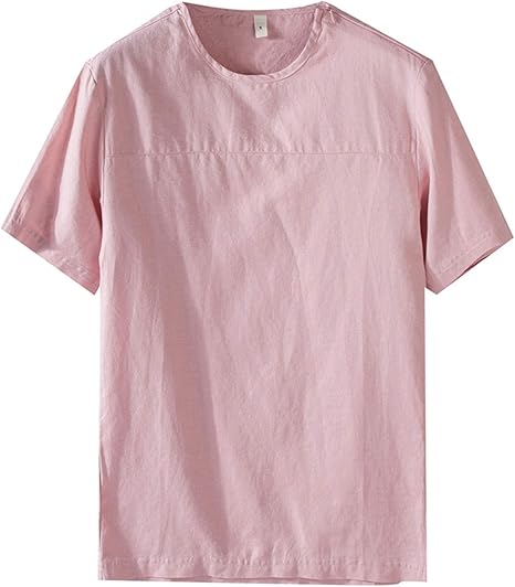 Amazon Co Jp リネン半袖tシャツ メンズラウンドネックコットン リネン半袖メンズ薄リネン無地tシャツ ピンク Xxl ホーム キッチン