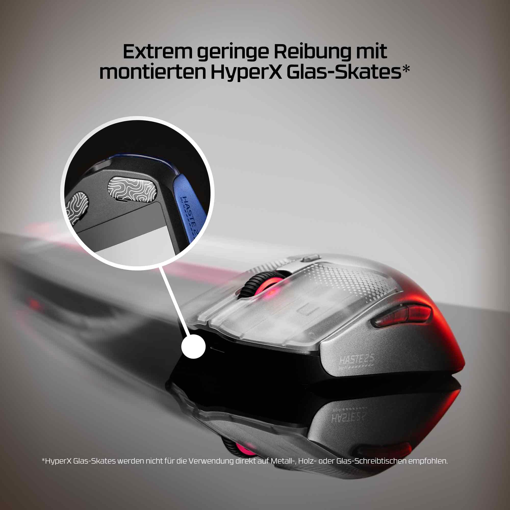 HyperX Pulsefire Haste 2 S Kabellose Gaming-Maus, Magnesiumgehäuse, Ultra-leicht, 64 g, Akku 120 h, Glass Skates, 26 K Sensor, Silber 4