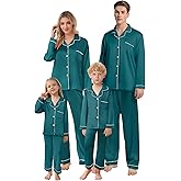 Schbbbta Christmas Family Silk Pajamas Matching Sets Long Sleeve Pj Set Satin Button Down Holiday Sleepwear