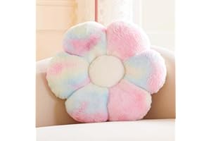 Kcvvcr Rainbow Pink Flower Pillow, Cute Decorative Flower Shaped Throw Pillow with Faux Rabbit Fur, 14.9" Soft Flower Plush Throw Pillow Floor Pillows Room Décor for Bedroom Living Room
