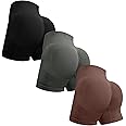 OVESPORT 3 Piece Workout Shorts for Women Seamless Scrunch Butt Lifting High Waisted Yoga Gym Booty Running Short Pants