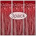 3 Pack Tinsel Curtain | Metallic Foil Fringe Curtain | 3.2 ft x 8.3 ft Red Tinsel Shimmer Curtain Photo Backdrop | Romantic Valentine's Day Decorations | Valentines New Year Party Decor Supplies