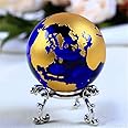 Besot Crystal Glass Marbles Earth Globe World map Quartz Crystals Sphere Terrarium Desk Ornaments Nautical Home Decor (Gold 3.15inch)