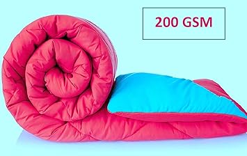 Jaipuri haat Cotton Soft Microfibre Reversible 200 GSM Double Comforter with Travel Bag (Pink Skyblue)