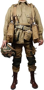 Amazon Zwjpw 第二次世界大戦 米陸軍 M42 101 空軍パラトルーパー 軍隊スーツ M36 バッグ M1c ヘルメットと101ブーツ 装備 Zwjpw アウトドアウェア