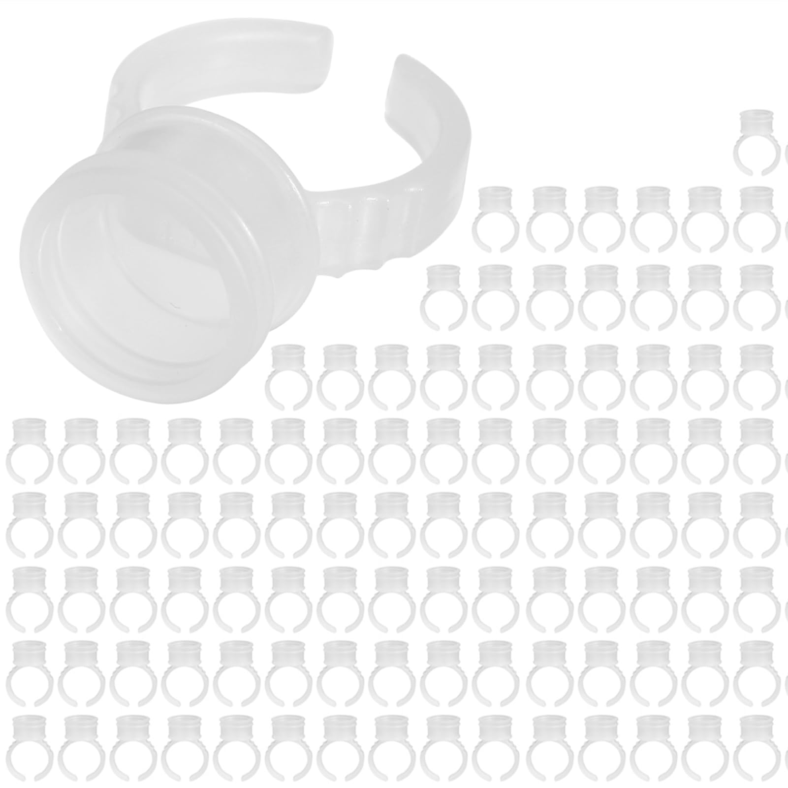 100 Pcs Eyelash Glue Holder Rings, Clear Plastic Disposable Lash Extension Glue Rings, Size Adjustable Glue Cups Rings for Eyelash Extension, Tattoo Application, Nails Extension