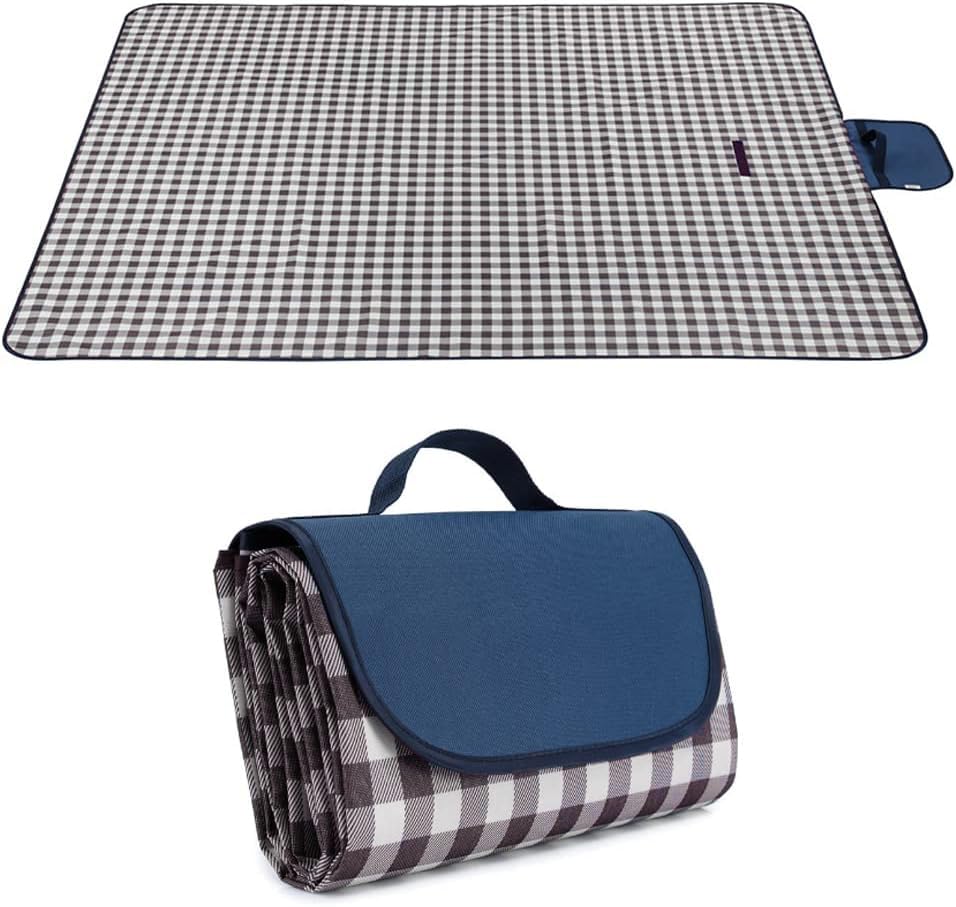 BoloShine Picnic Blankets, 200 x 200cm Waterproof Picnic Rug Foldable Outdoor Beach Blanket, Extra Large Picnic Mat Camping Blanket with Carrying Handle for Family Beach Park Hiking(Blue)