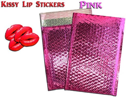 10-100Pack -6x10" Vibrant Pink Metallic MAILERS w/Kissy Stickers, Self Seal Padded Shipping Envelopes, Size #0 Business Mailers (10 Lot, Pink)