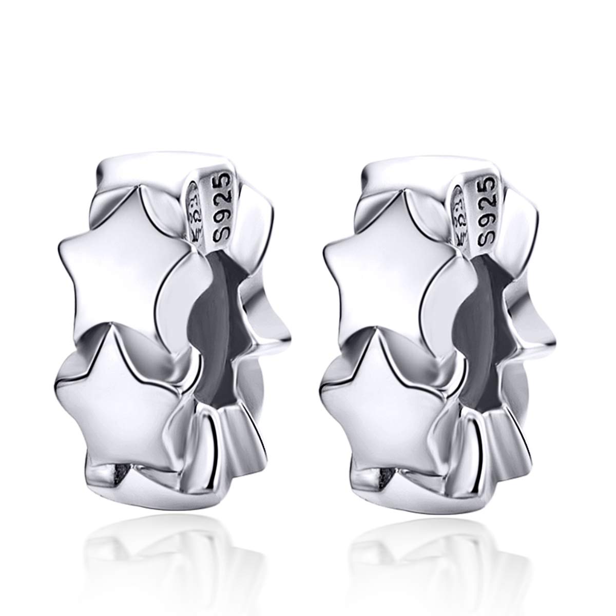 Spacer Charm 925 Sterling Silver Stoppers Beads Rubber Spacer Charms for Pandora Style Bracelet (Spacer Charm - Star Spacers)