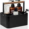 BYUNER Portable Shower Caddy Dorm: Bathroom Caddy Organizer with Handle and Adjustable Dividers,Plastic Shower Basket for Toiletry,Makeup,Vanity,Shower Storage Tote for College, Cleaning Caddy, Black