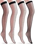 Vero Monte 4 Pairs Women's Fishnet Thigh High Socks - Stylish Black + Hollow Out