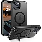 GUAGUA iPhone 15 Plus Case, Magnetic Stand Case with Foldable Kickstand, Translucent Matte Back Slim Protective Phone Case for iPhone 15 Plus & iPhone 14 Plus - Black
