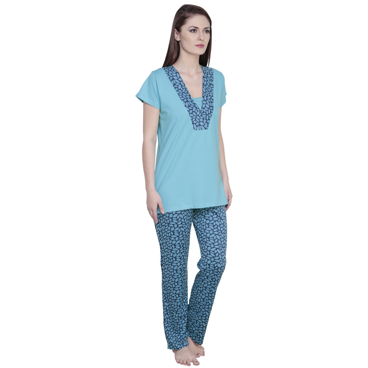 claura blue cotton leaf print lower and top