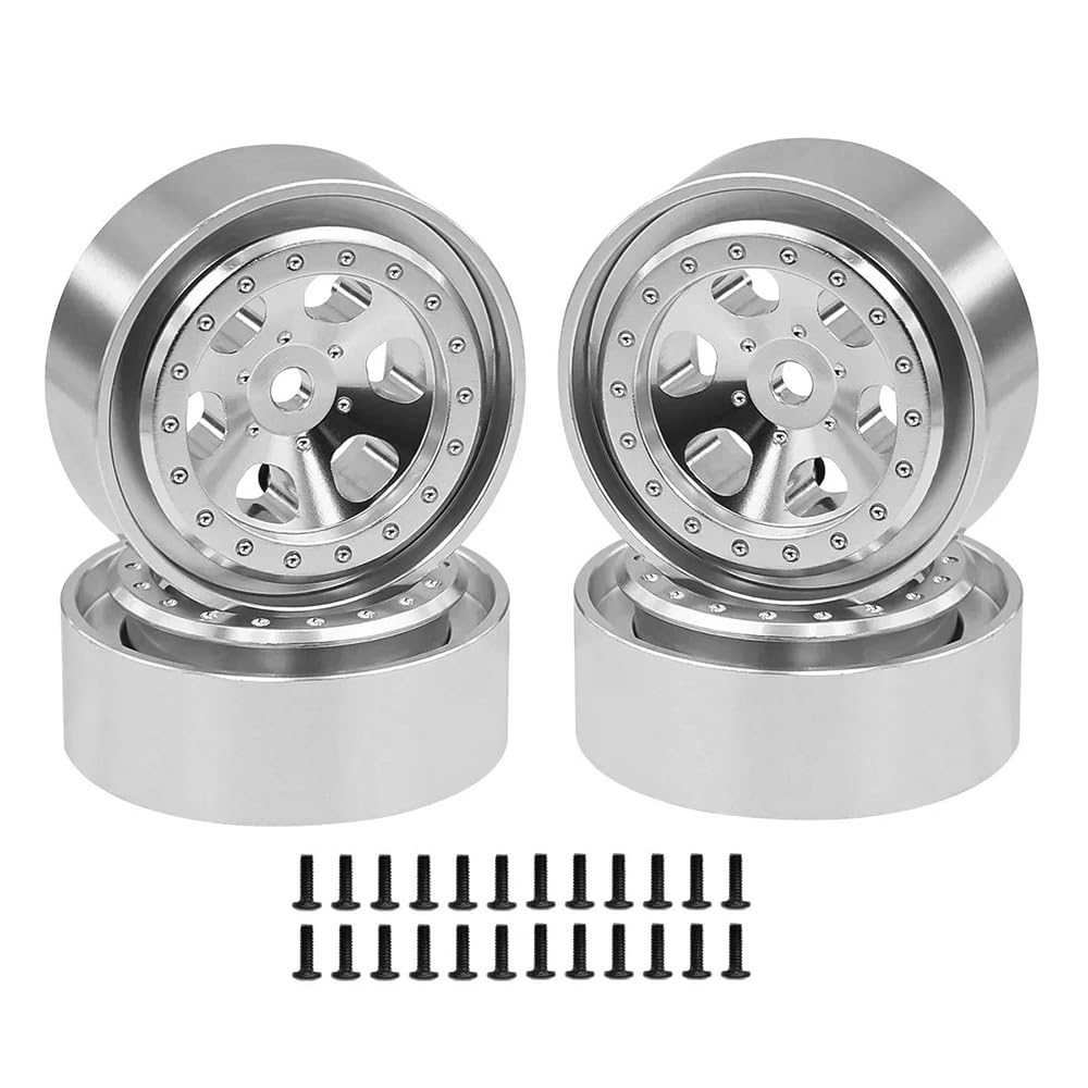 Ieron 1.0 RC Wheel Rims,Wheel Stamped Steel Beadlock Deep Dish Wheels for 1/18 TRX4M Axial AX24 SCX24 Gladiator Deadbolt Bronco C10 JLU Upgrade Parts(Silver)
