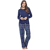 Casual Nights Women's Jersey Knit Long-Sleeve Top and Soft Flannel Bottom Pajama Set