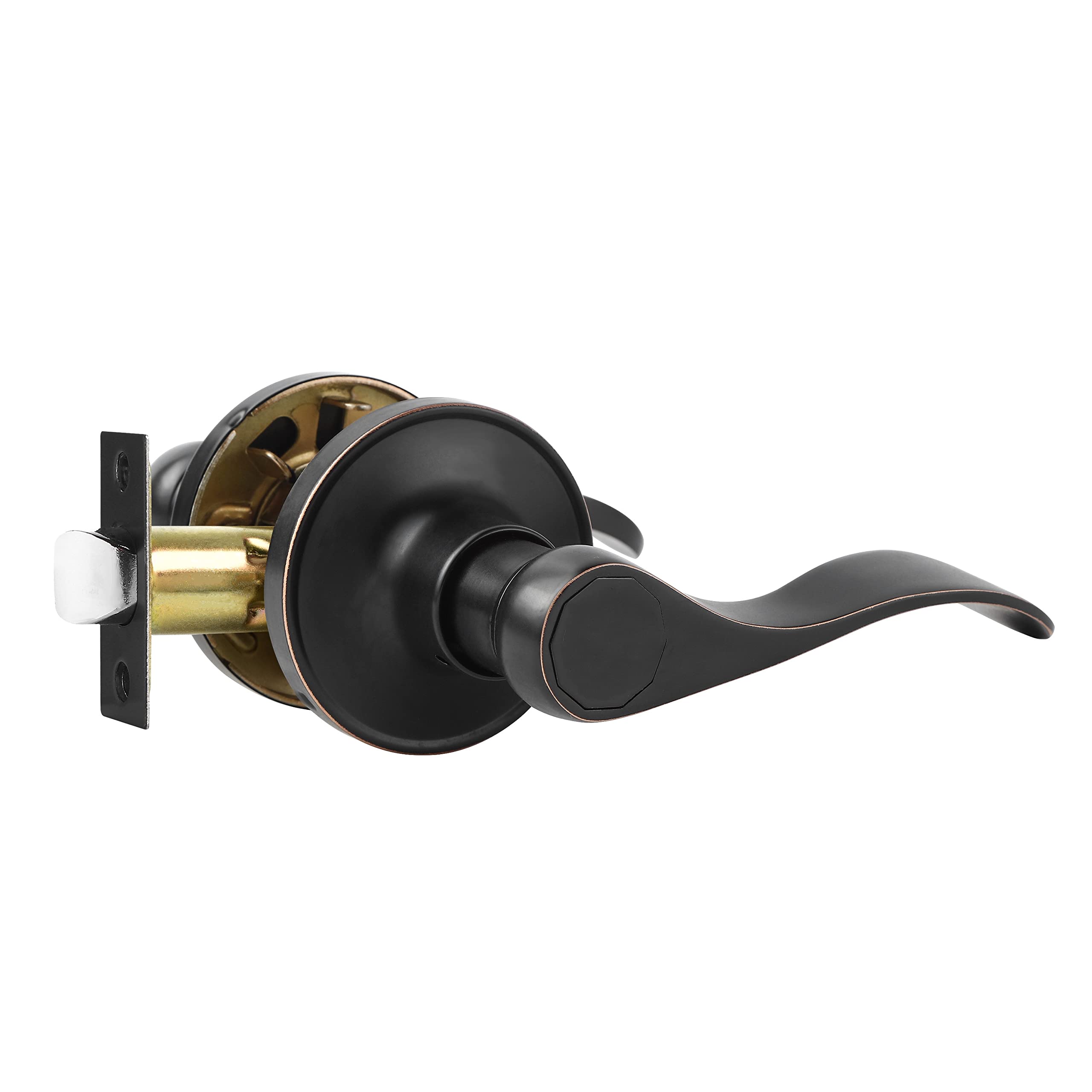 Leydebong Oil Rubbed Bronze Wave Handle, Keyless Passage Door Hardware, Reversible for Left/Right Handed, Non-Locking Lever Set for Corridor/Hall/Closet/Wardrobe