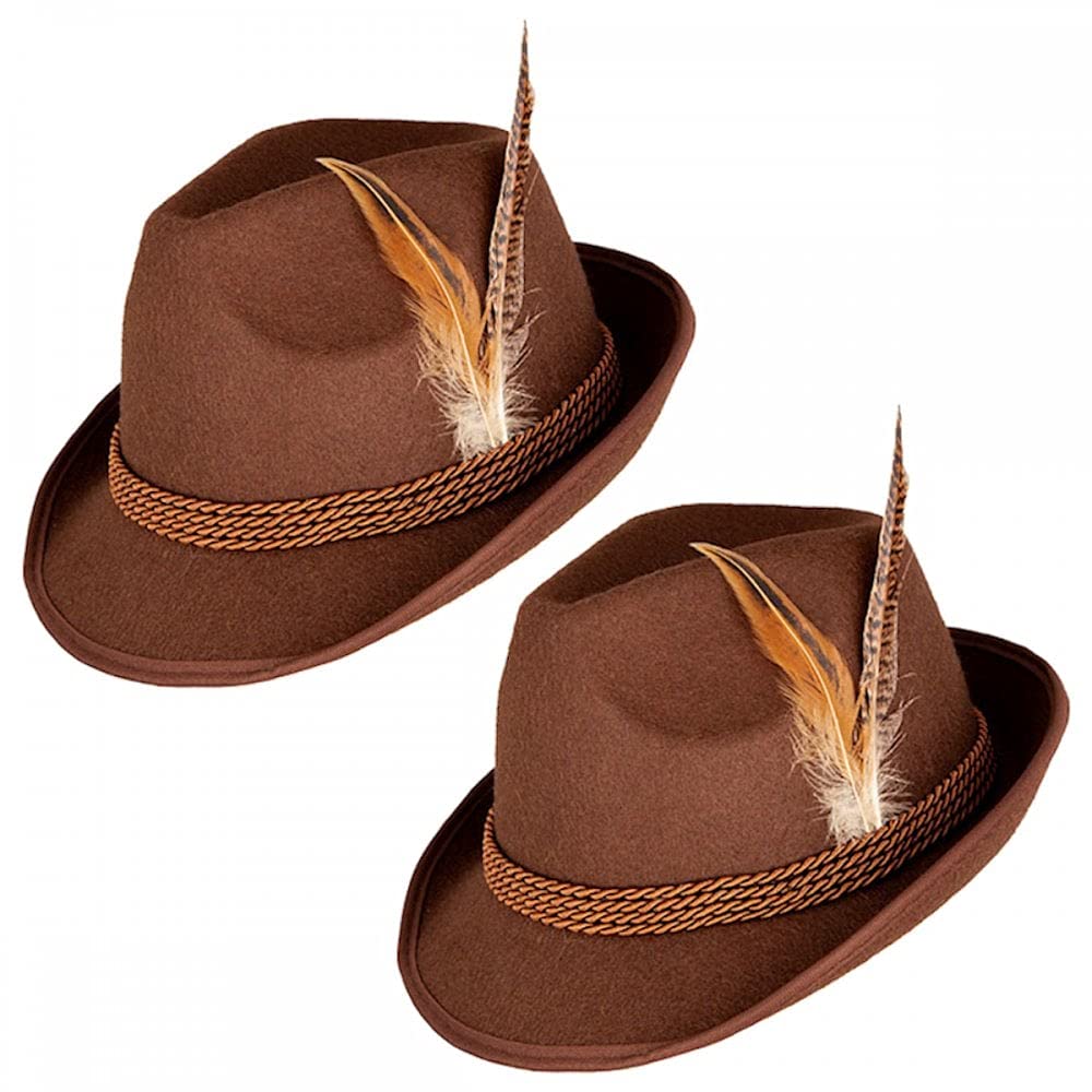 A2ZFD Adult Deluxe Bavarian Hat Multi-Pack Options - Brown Oktoberfest Fancy Dress Party Accessories (2 Pack)