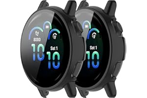 EasEasy 2 Pack Compatible for Garmin Vivoactive 6 Case, Full Cover Hard PC Case with Built-in 9H Tempered Glass Protector for