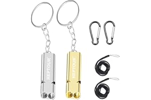 Heptour Emergency Whistles,Premium Safety Survival Whistle with Lanyard Keychain,High Pitch Double Tubes Coyote Whistle for Outdoor Hiking Camping Hunting Boating Rescue Signal Whistle Lifeguard