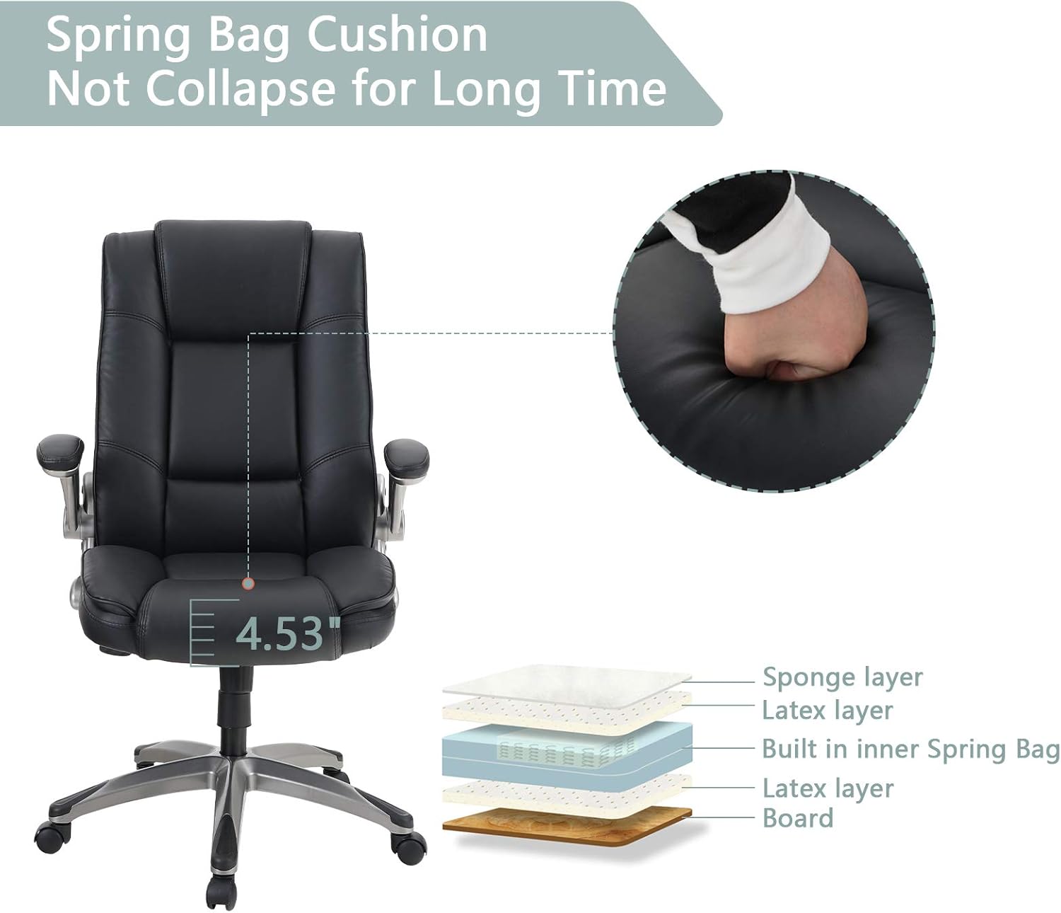 ALPHA HOME High Back Executive Chair Ergonomic Office Chair Managerial Computer Desk Chair Flip Up Armrest Big Tall Adjustable Height PU Leather Task Chair Rolling Swivel Chair-Capacity 400LBS: Kitchen & Dining