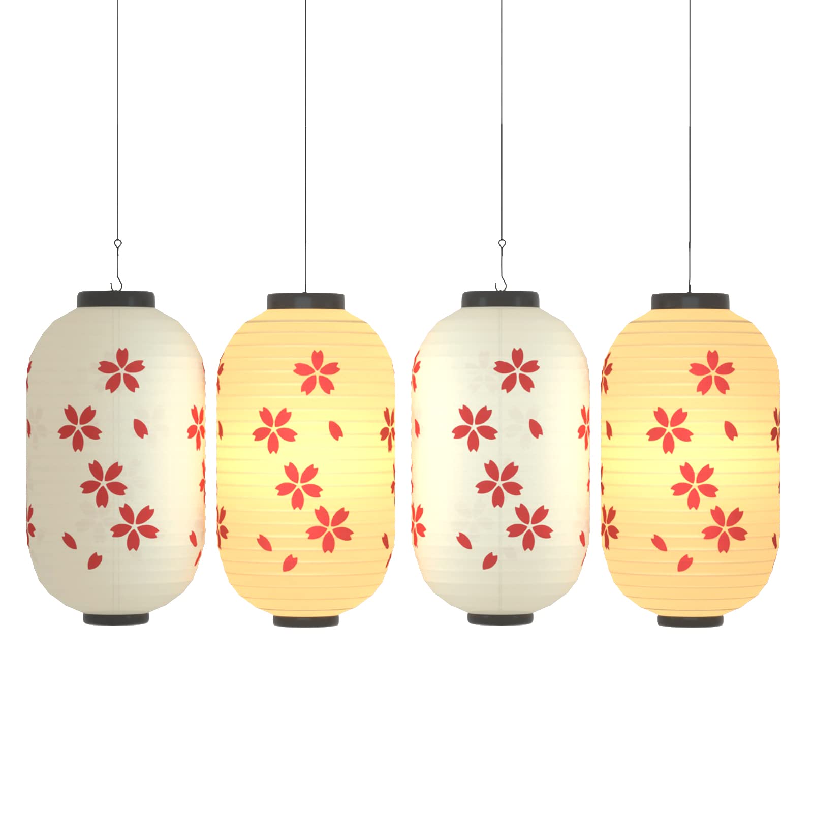 Photo 1 of Traditional Japanese Style Beige White Silk Cherry Blossom Lantern 8 x 14 Inch, ZUEXT Set of 4 Waterproof Indoor Outdoor Festival Theme Birthday Party Home Yard Lanterns Japanese Eateries Decor