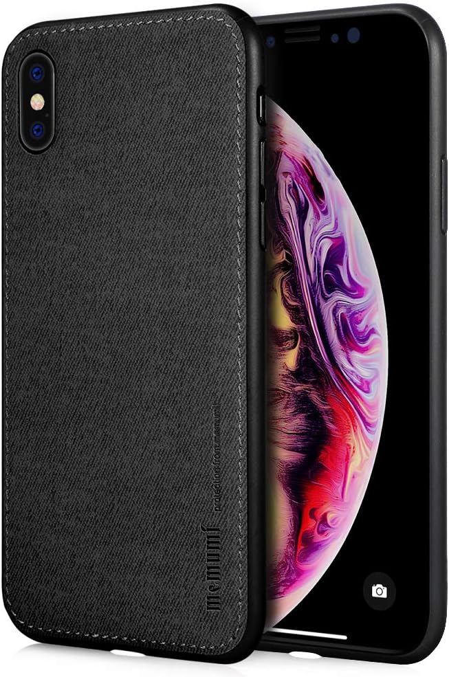 memumi for iPhone XS case,for iPhone X Case, Shockproof Simple Leather Stylish Soft TPU Silicone Gel Bumper Case Compatible with iPhone X 5.8 Inch - Black