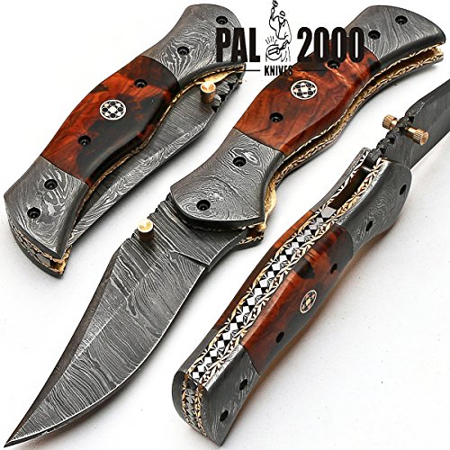 Custom handmade damascus steel hunting folding pocket knife -swor…