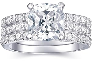 Dainty Life 2 Carat Round 3PCS / 2PCS / 1PCS Engagement Ring for Women | Wedding Rings | Fake Diamond Ring | 18K White Gold Women's Band Ring Size 4-11