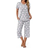 syoss Womens Pajamas Set 2 Piece Pj Sets Summer Loungewear Soft Capri Sleepwear With Pockets
