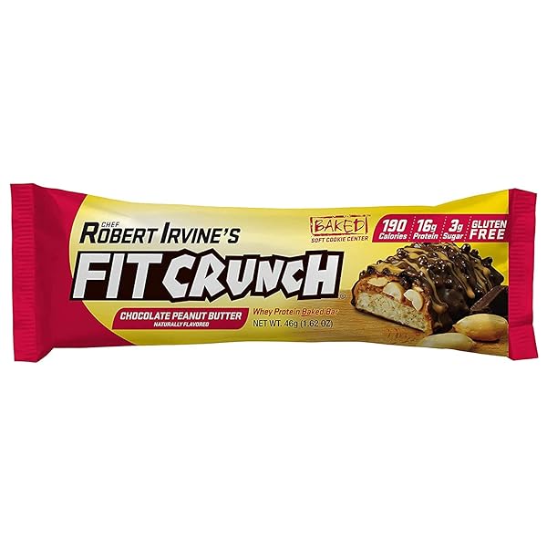 FITCRUNCH SNACK SIZE PROTEIN BARS, DESIGNED BY ROBERT IRVINE, 6-LAYER BAKED BAR, 3G OF SUGAR, GLUTEN FREE & SOFT CAKE CORE (18 BARS, CHOCOLATE PEANUT BUTTER)