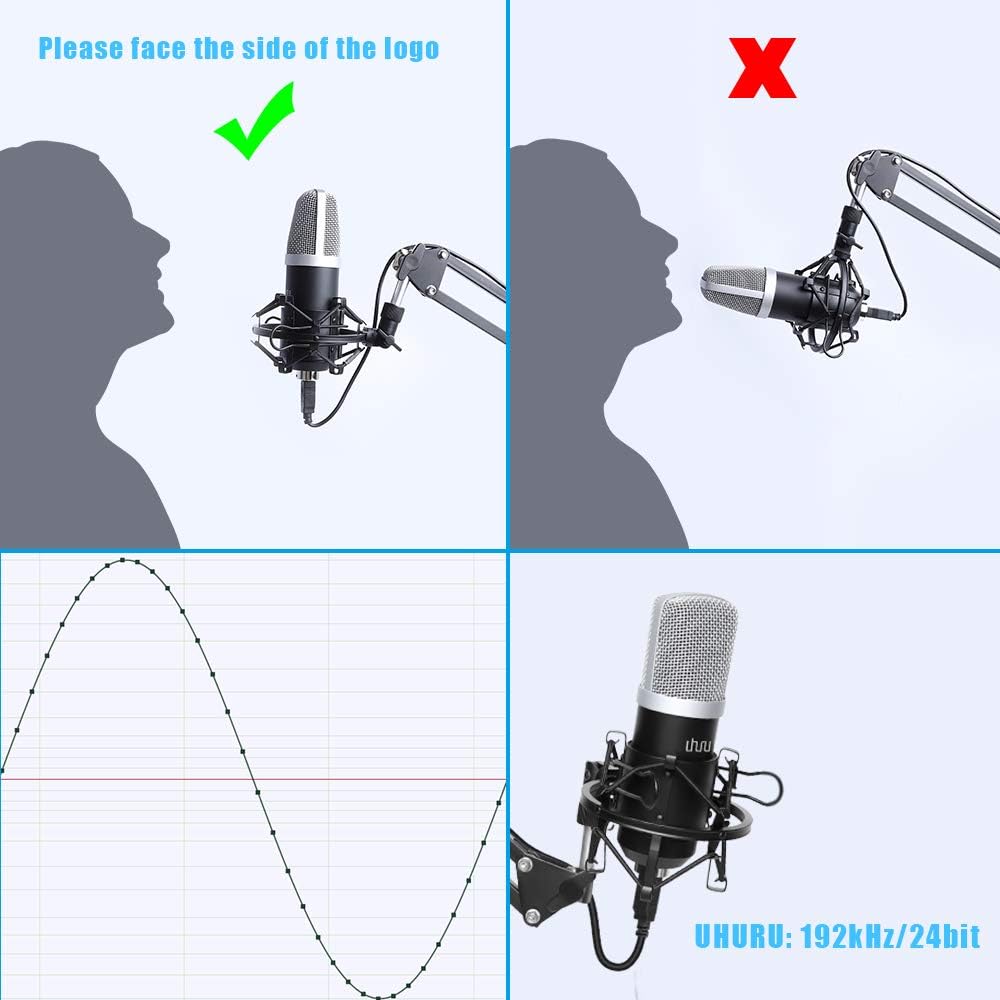 USB Podcast Condenser Microphone 192kHZ/24bit, UHURU Professional PC Streaming Cardioid Microphone Kit with Boom Arm, Shock Mount, Pop Filter and Windscreen, for Broadcasting, Recording, YouTube: Home Audio & Theater